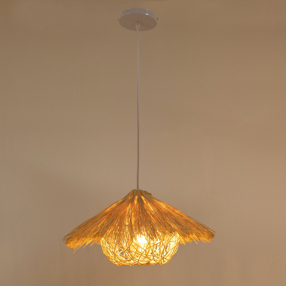 E26 Wicker Rattan Shade Pendant Light Hand-Woven Farmhouse Ceiling Lamp Fixture