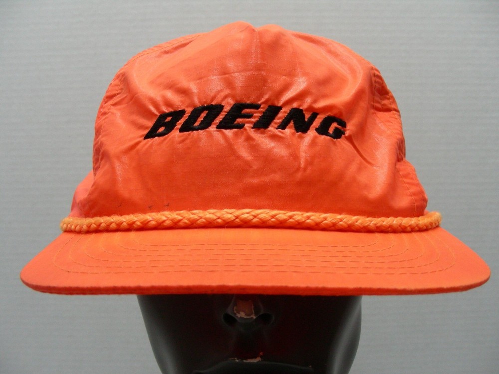 BOEING - Bright Orange - Nylon - One Size Adjustable SNAPBACK Baseball Cap Hat!
