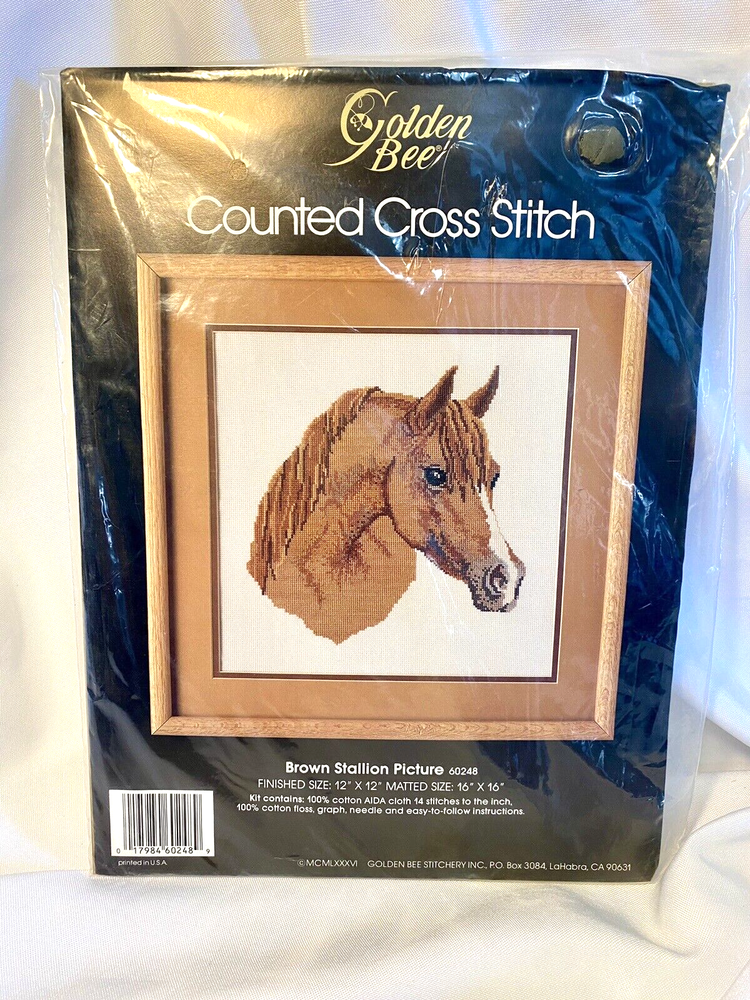 Kit Punto de Cruz Contado Abeja Dorada Semental Marrón 60248 12x12 Ecuestre Nuevo-image