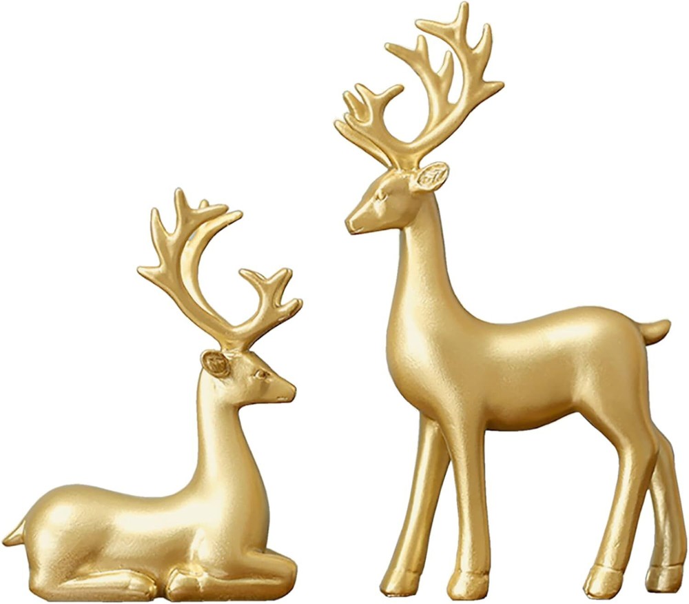 2pcs Elk Figurine Christmas Collectible Figurines Reindeer Sculpture Home Decor