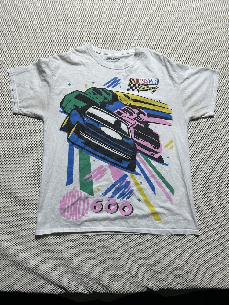 NASCAR AOP Racing World 600 Charlotte Motor Speedway T-Shirt Adult Large White