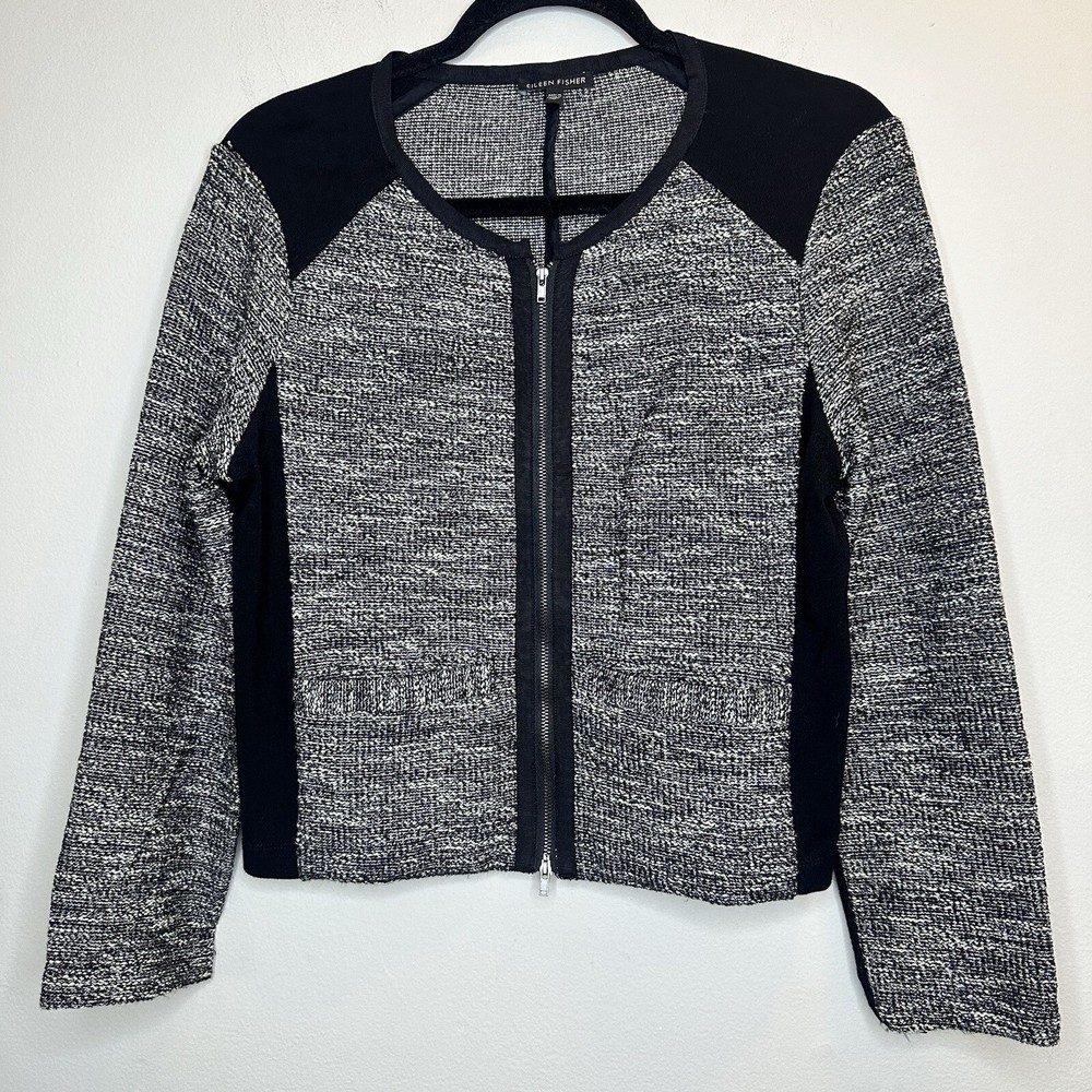 Eileen Fisher Women’s Melange Tweedy Moto Knit Full Zip Jacket Size S