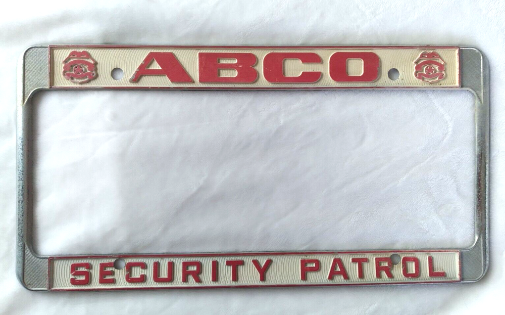 Vtg ABCO SECURITY PATROL License Plate Frame Metal-image