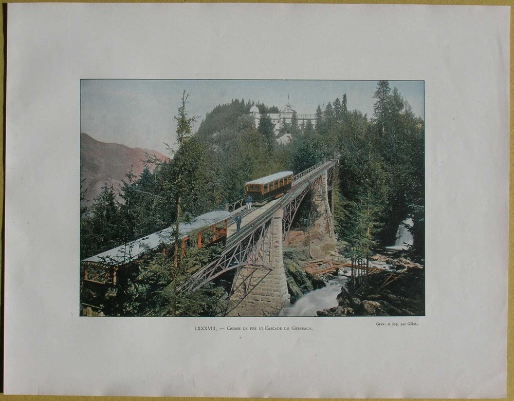 ca.1895 French photochrom SWITZERLAND: RAILWAY AND CASCADE OF GIESSBACH (#88)