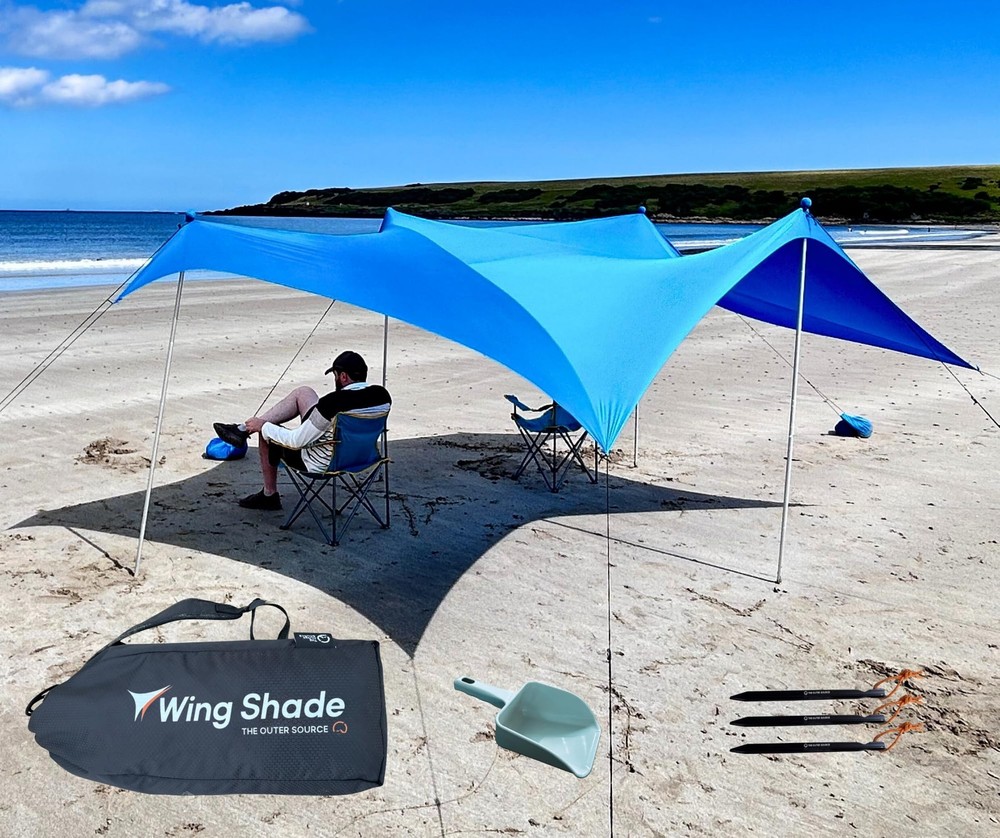 Wing Shade Beach Tent Sun Shelter - Large Portable 10x10 Pop Up Beach Canopy,...
