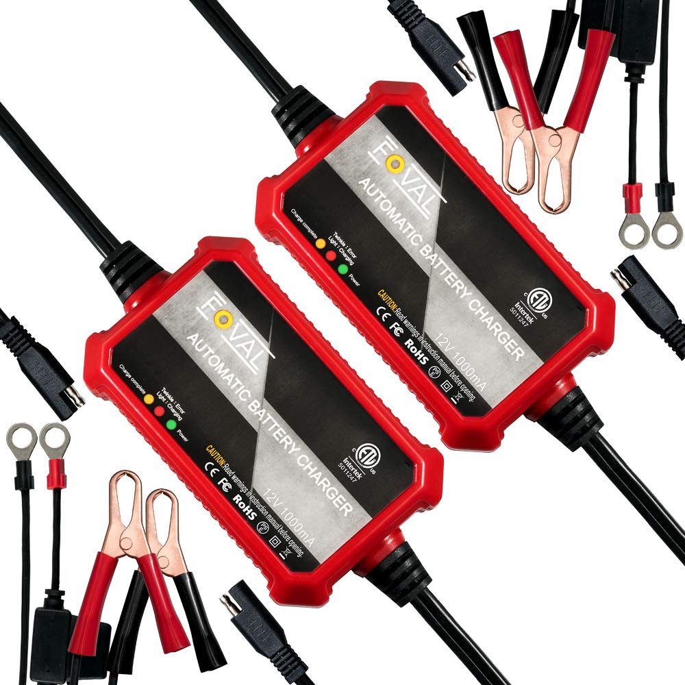 2-Pack 12V 1000mA Smart Car Battery Trickle Charger Fully Automatic