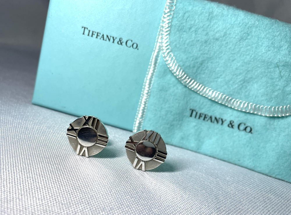 Auth [beautiful] Tiffany Atlas Oval Cufflinks Roman number SV925 Sterling Silver