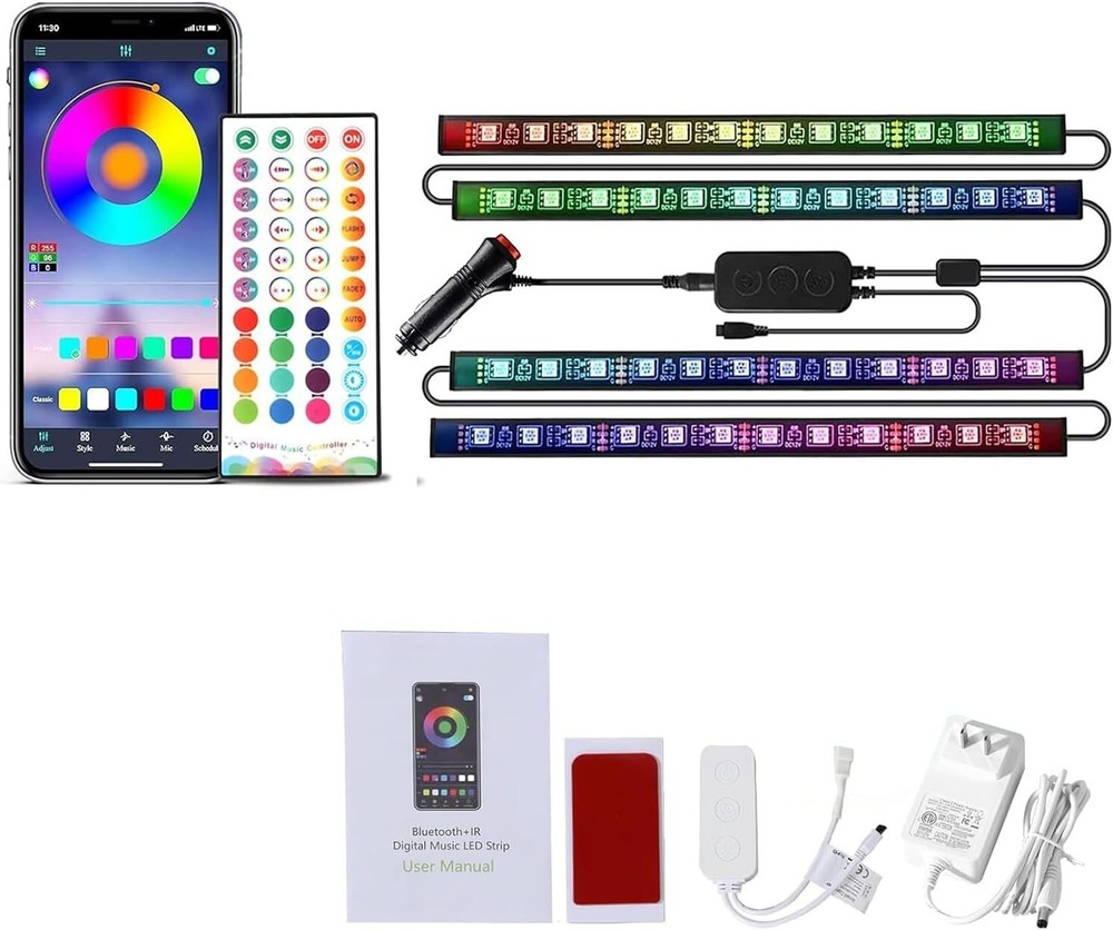 Strip Light for Car LED Interior - APP Control with Remote Music Sync Color