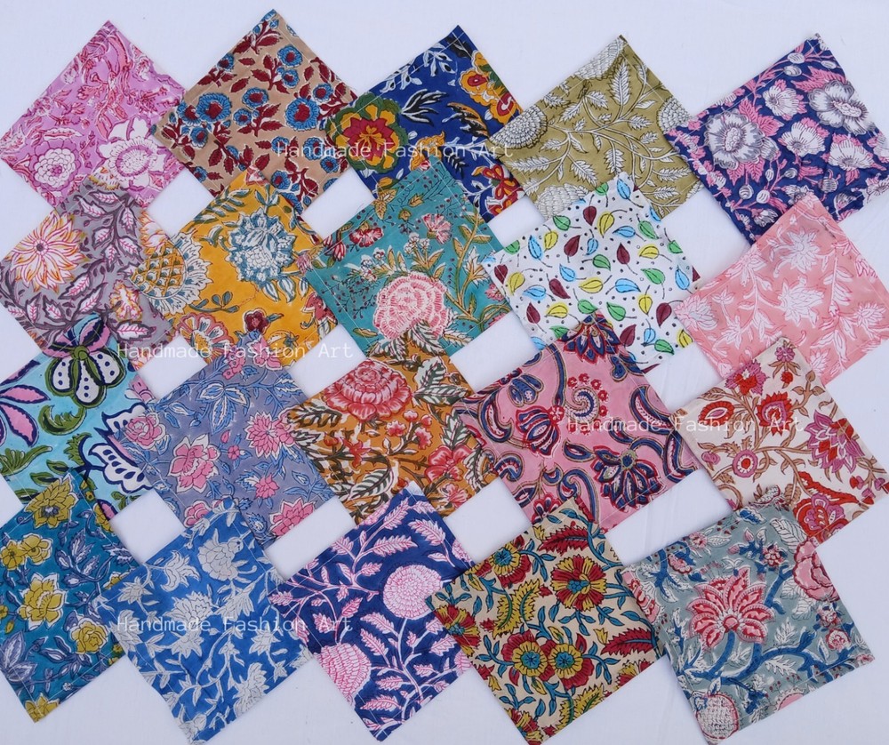 Block Print Cotton Table Napkin Floral Dinner Kitchen Table Napkin Set of 20 Pcs