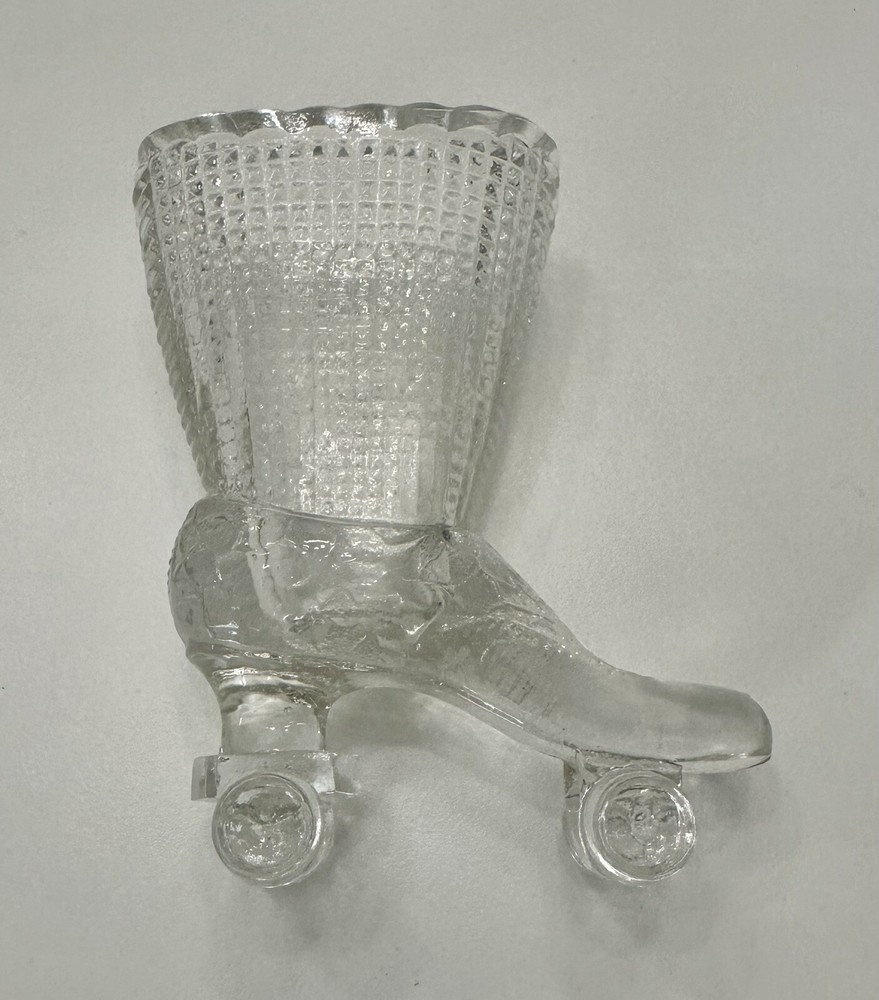 Vintage Victorian Clear Glass Boot Shoe Roller Skate Toothpick Holder