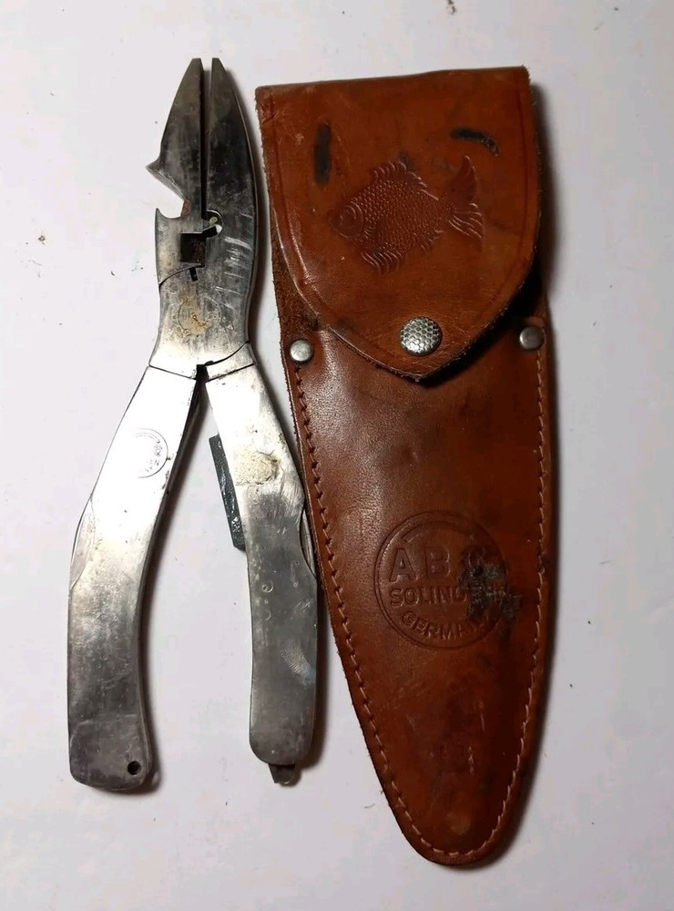 Vintage ABC ABCo FISHERMANS FRIEND Multi Tool Pliers w/Sheath SOLINGEN GERMANY-image