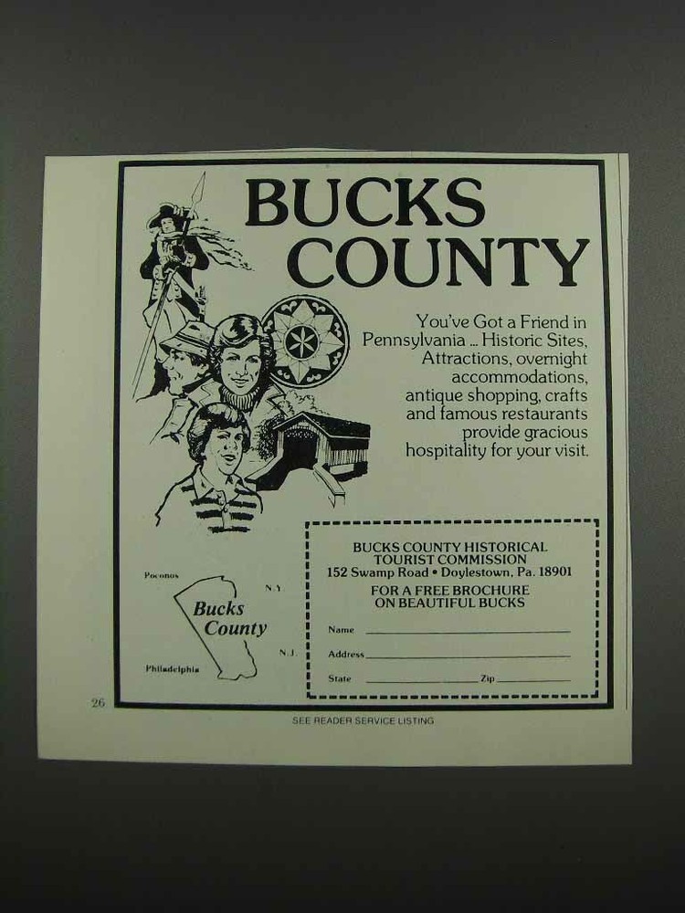 1983 Bucks County Historical Tourist Pennsylvania Ad