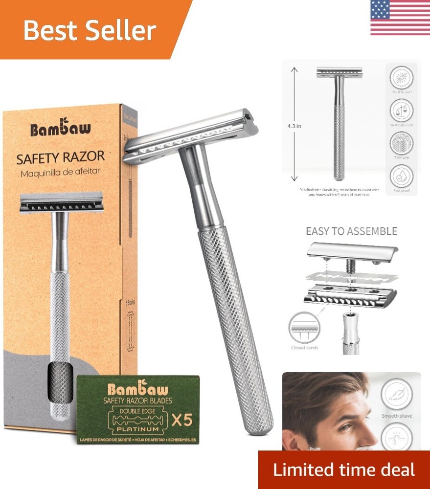 Precision Metal Double Edge Safety Razor with 5 Blades for Smooth Shaving