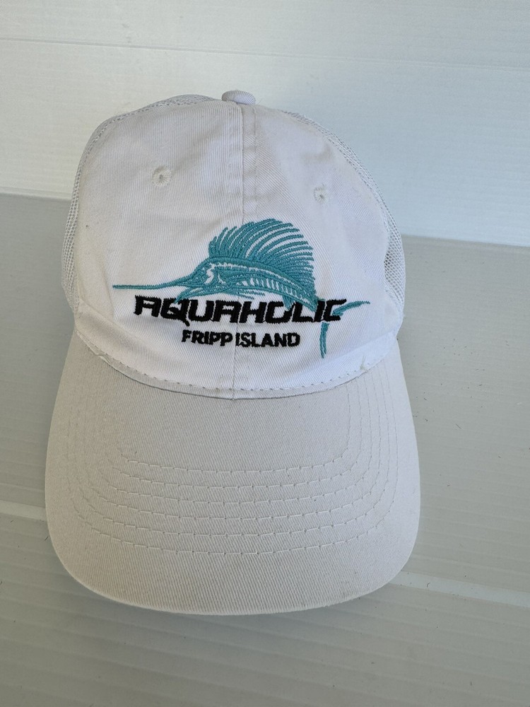Fripp Island SC Marlin Fishing Trucker Hat White Mesh Adjustable Cap EUC