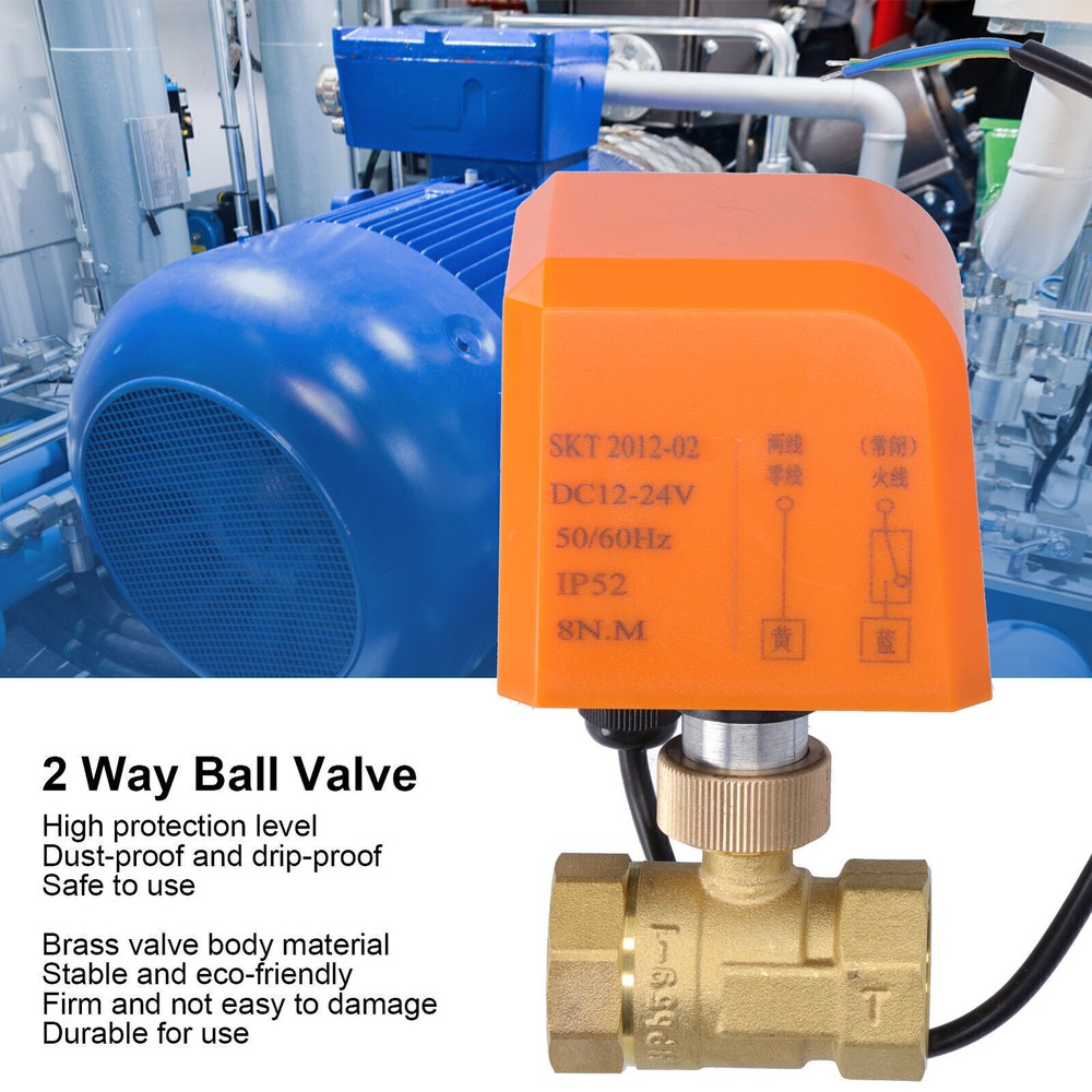 DN20 Professional 2 Way Electric Ball Valve DC12/24V 2‑Wire Brass Ball Valve