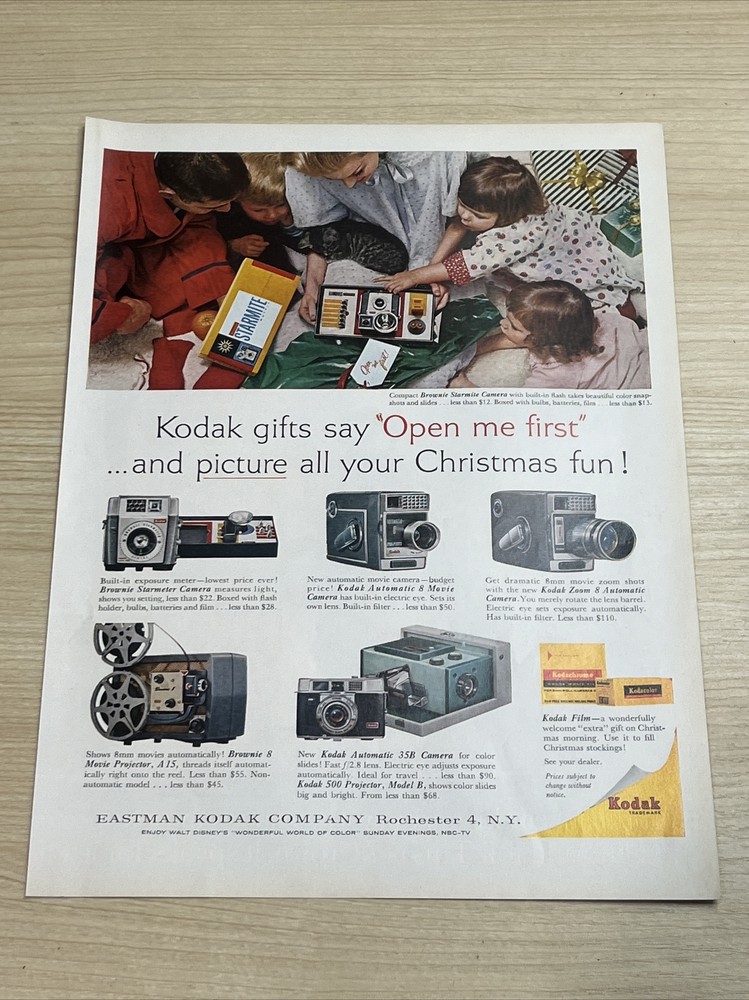 Kodak Camera Brownie Starmeter Projector Zoom 8 Christmas 1961 Vintage Print Ad