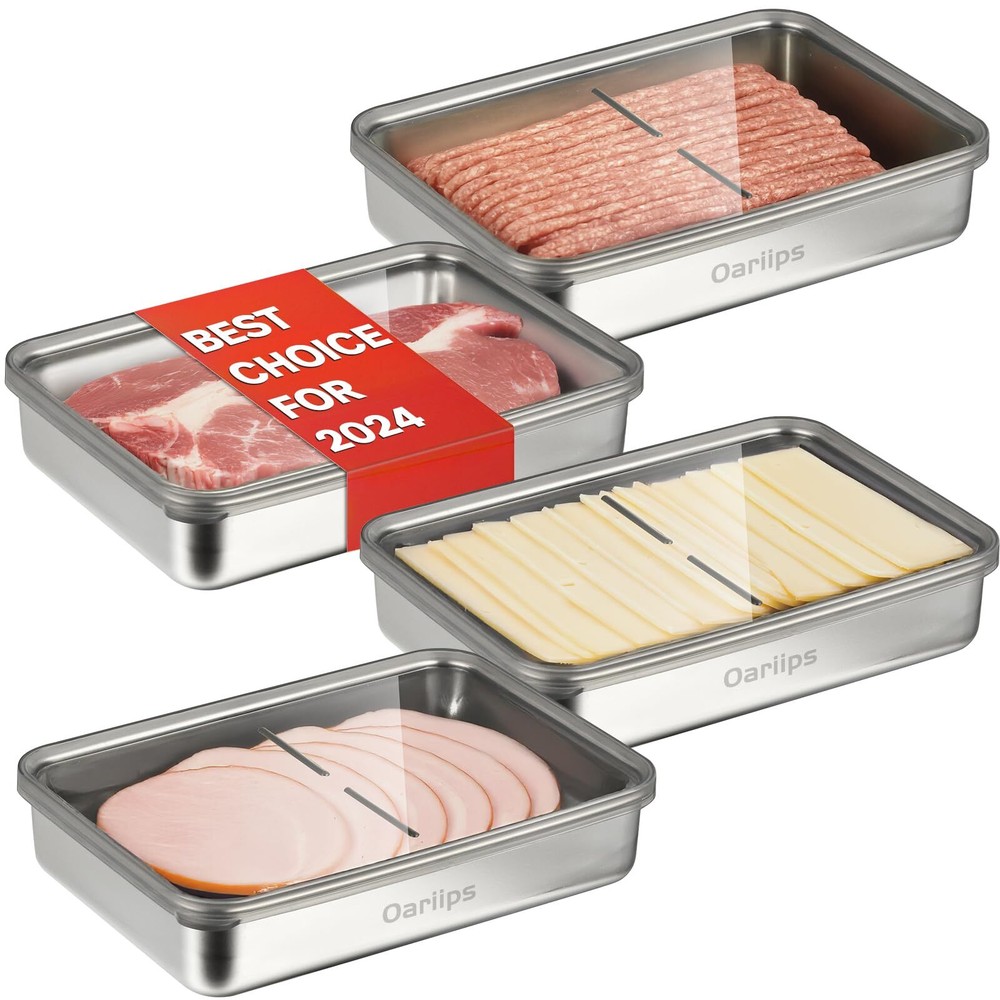 4 Pack Cheese Storage Container for Refrigerator, 42oz Airtight Stainless Ste...