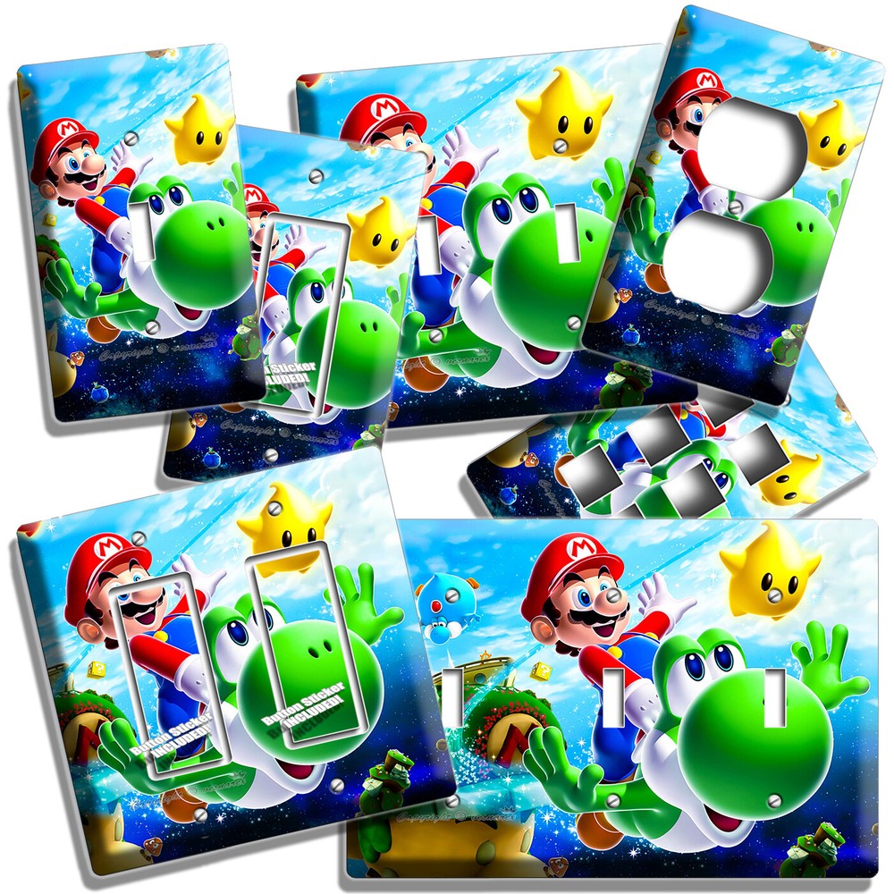 SUPER MARIO FLYING YOSHI GALAXY SPACE LIGHT SWITCH OUTLET PLATES GAME ROOM DECOR