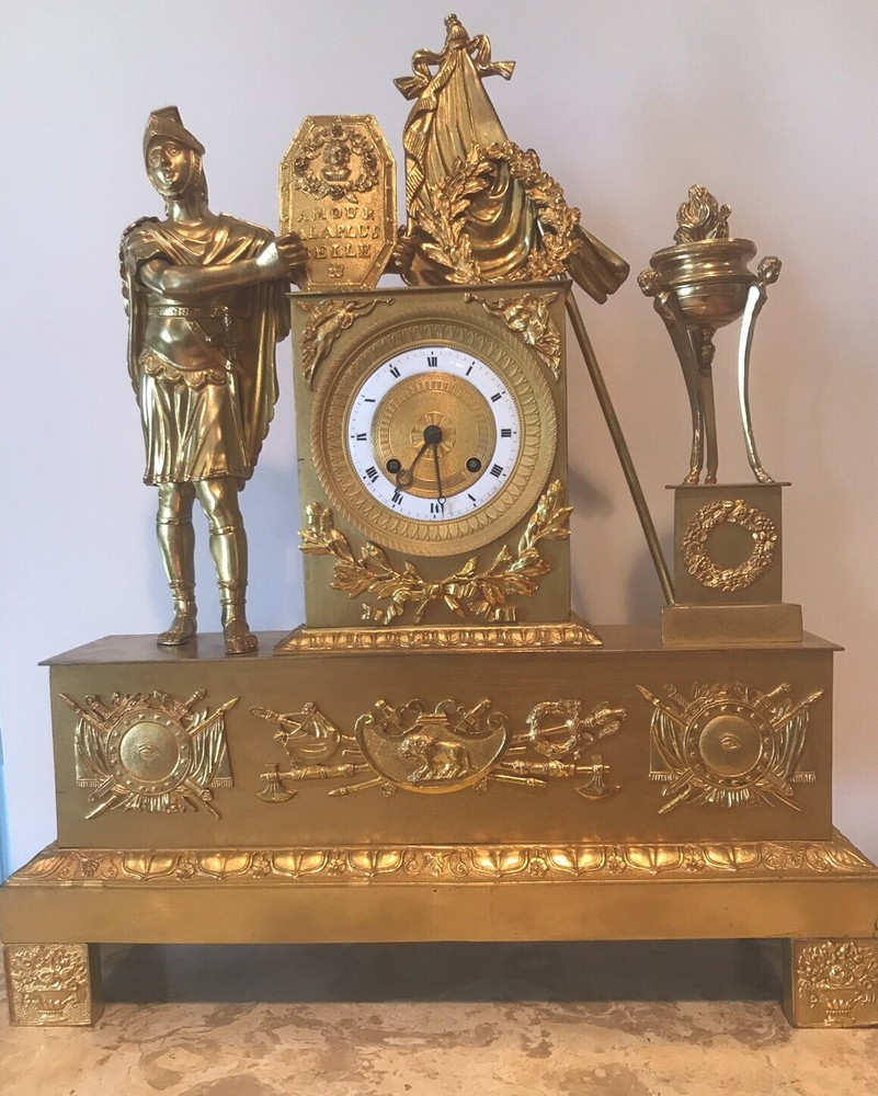 Antique 1800's French Empire Gilt Bronze Mantel Clock “Amour Alaplus Belle”-image