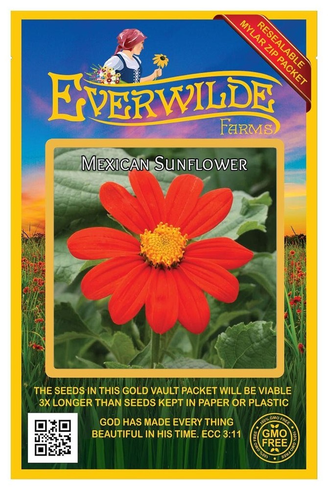 1 Oz Mexican Sunflower Wildflower Seeds - Everwilde Farms Mylar Seed Packet
