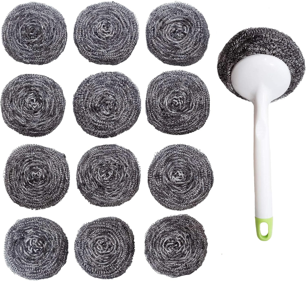 Stainless Steel Sponges Scourer Set with Handle 40 Gram - Pack of 12 - Large Sta