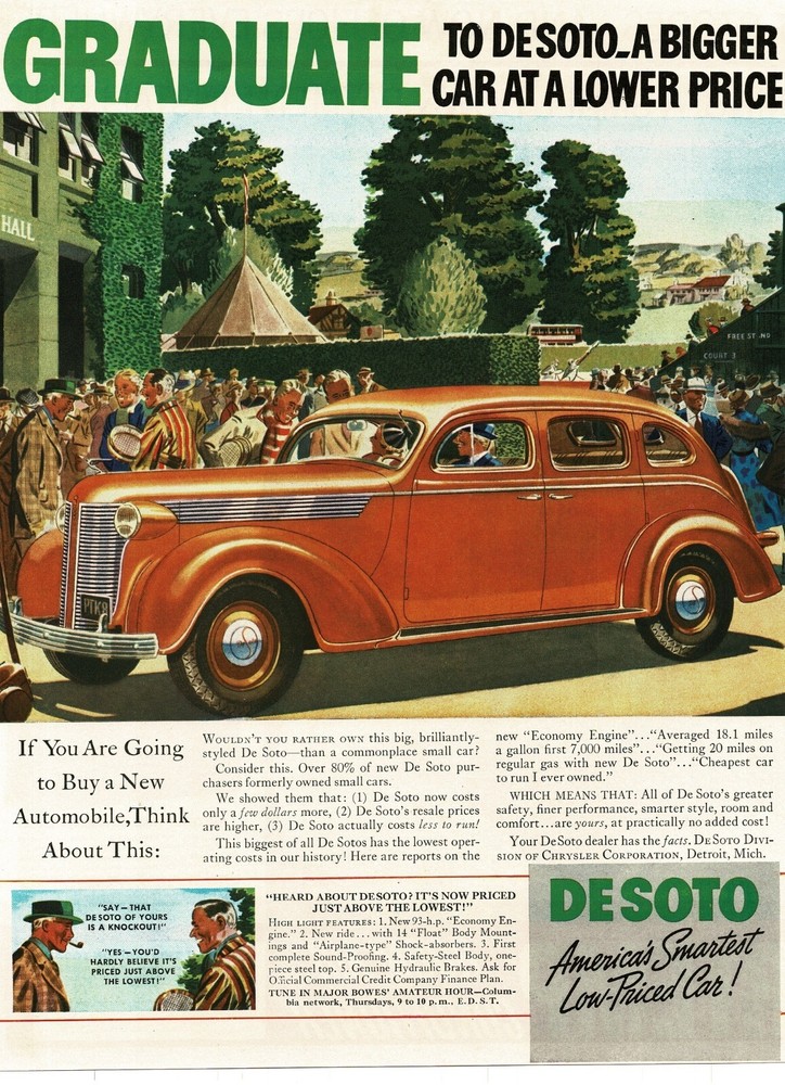 1937 De Soto Orange Touring Sedan Vintage Print Ad Tennis Club Art-image
