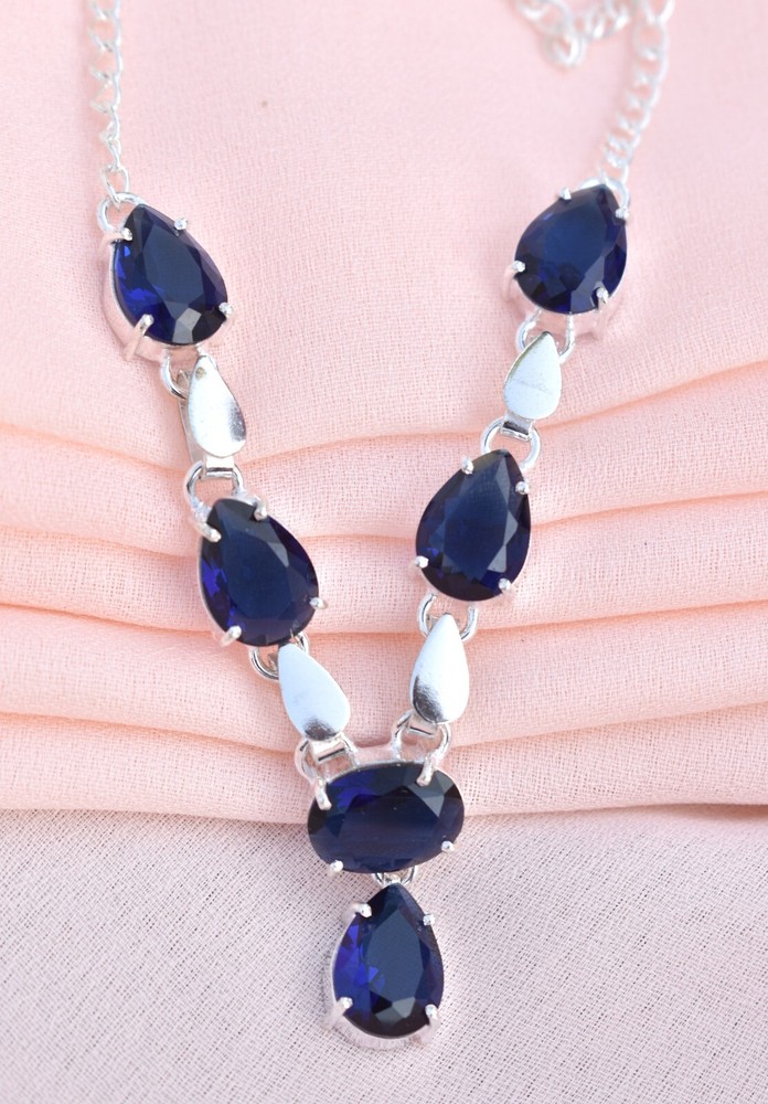 Blue Tanzanite 925 Sterling Silver Gemstone Handmade Gift Women Necklace S-18