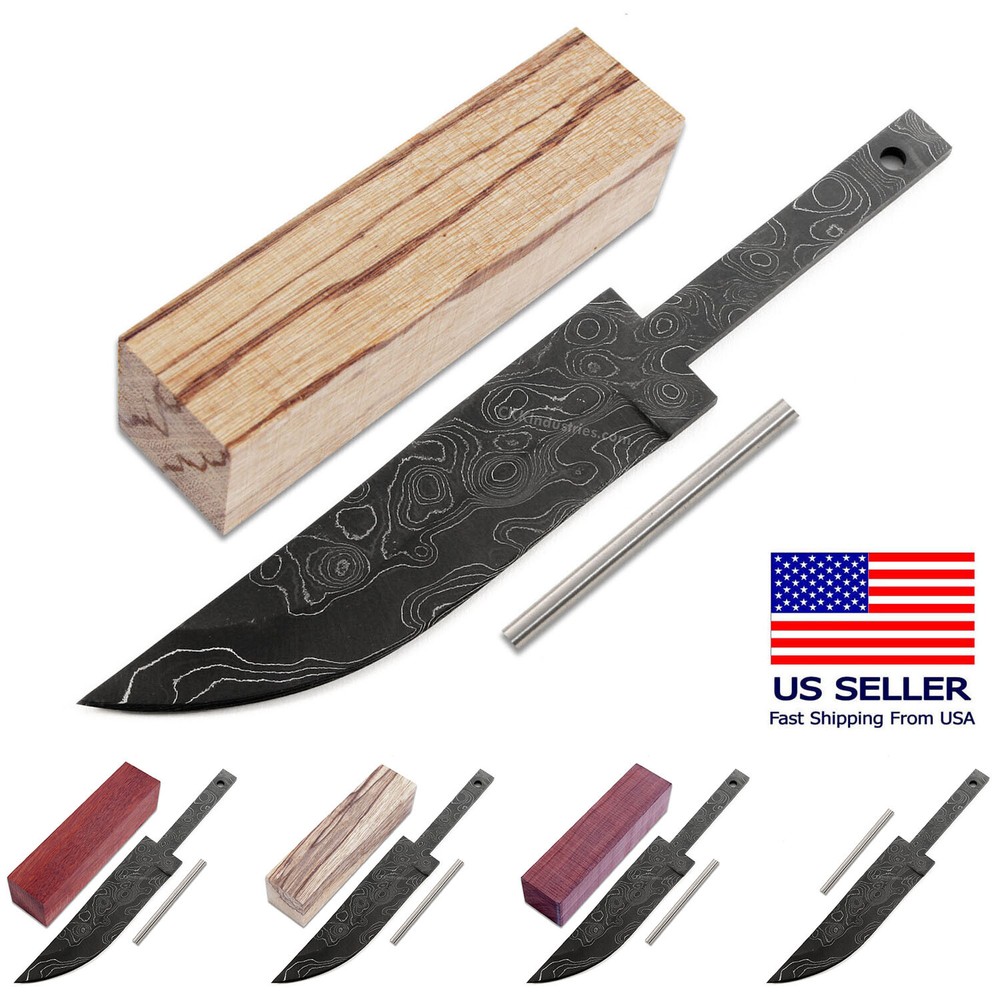 Damascus Steel DIY Knife Making Kit with 4 Handle Options - Jackal Blade Set  