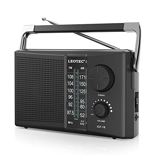 LEOTEC Portable AM FM Radio with Best Reception,Battery Operated or AC Power,Big