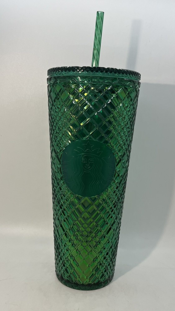 Starbucks 2021 Emerald Green Jeweled Winter Venti 24Oz Tumbler Cup Holiday Straw