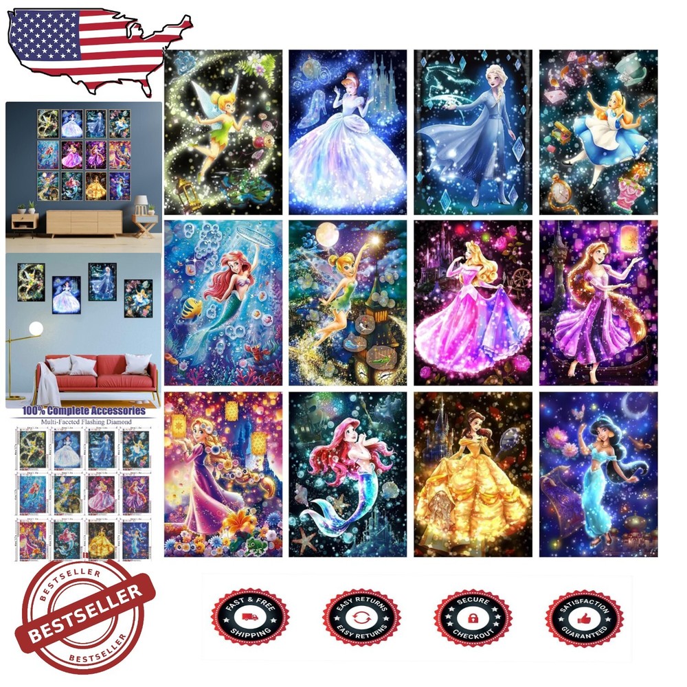 Artisan 12-Pack Diamond Art Kits for Stunning Princess Wall Decor