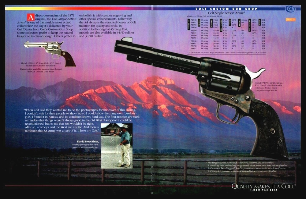 1995 COLT Single Action Army SAA Revolver 2-page Photo AD