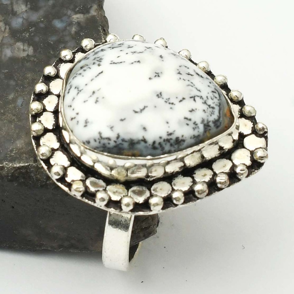 Dendrite Opal Gemstone Handmade Ring Jewelry Christmas GiftUS Size-9 AR 36661
