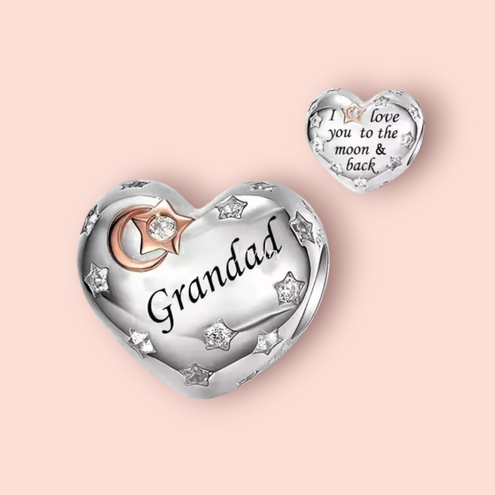 Sterling Silver 925 & Crystal Grandad Love Heart European Charm Pendant Gift