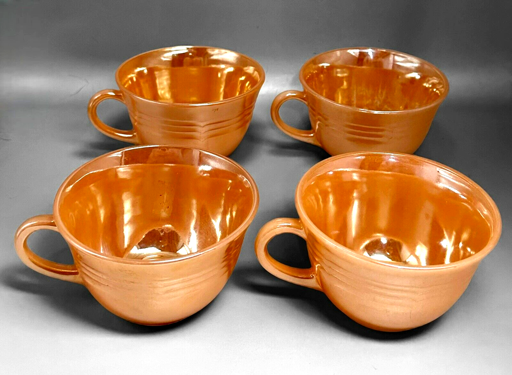 Vintage Fire King Ware Tea Cups in Peach Luster Color