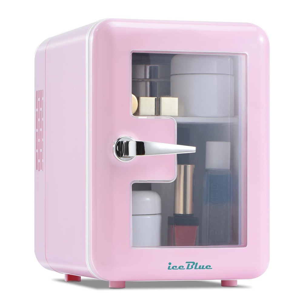 Iceblue Skincare Fridge with Viewing Window, 4L/6Can Makeup Mini Fridge for B...