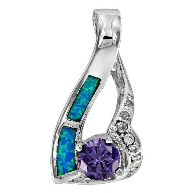 Amethyst & Australian Opal Inlay 925 Solid Sterling Silver Pendant Jewelry EO3