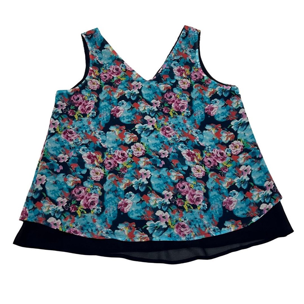 Romeo & Juliet Floral Print Sleeveless V-Neck Tiered Flowy Flirty Top