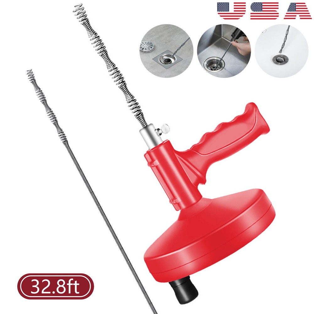 33Ft Drain Auger Flexible Plumbing Pipe Snake Clog Remover for Kitchen Bathroom