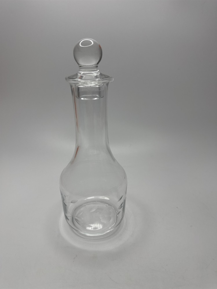Vintage 6 Inch Clear Glass Floral Etch Decanter