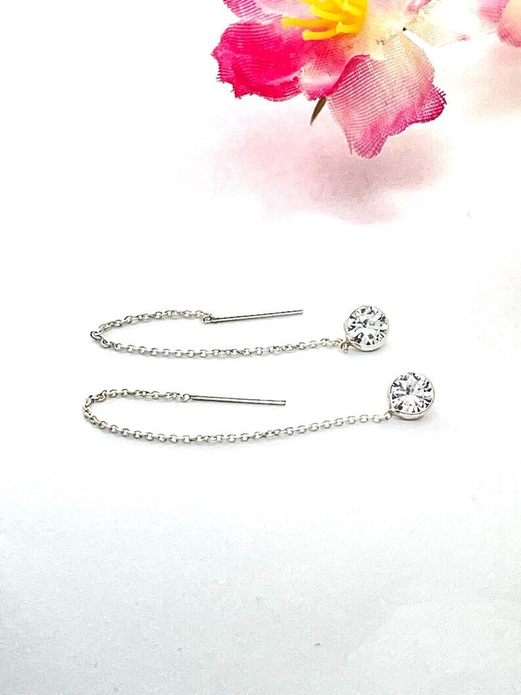 6-Piece Round White Moissanite Threader Earrings in 925 Sterling Silver