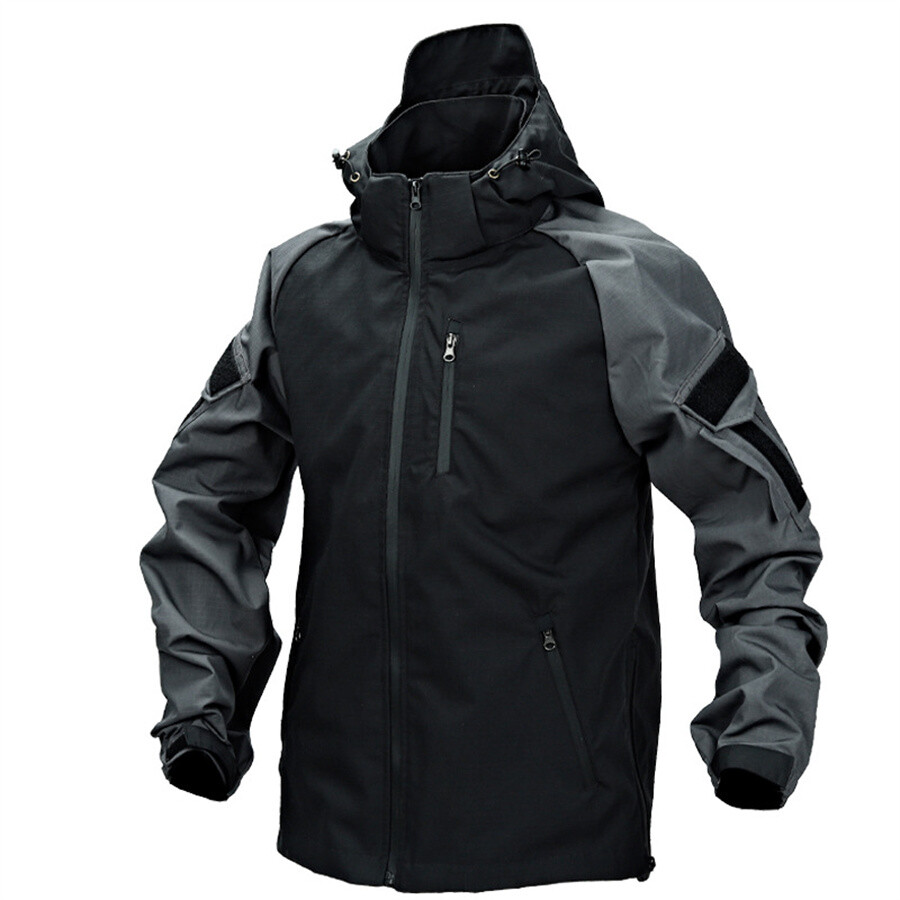 Men's Waterproof Tactical Jacket Outdoor Hiking Windproof Full Zip Hooded Coat