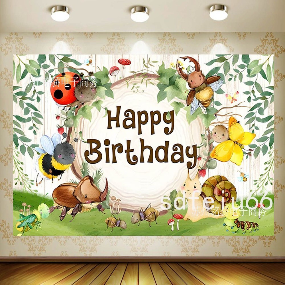 Happy Birthday Forest Animals Backdrop Banner Party Decor Photo Background