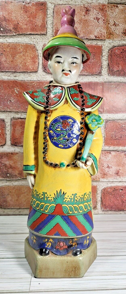 Chinese Emperor Quianlong Statue Vintage Hand Painted porcelain Colorful Pier 1