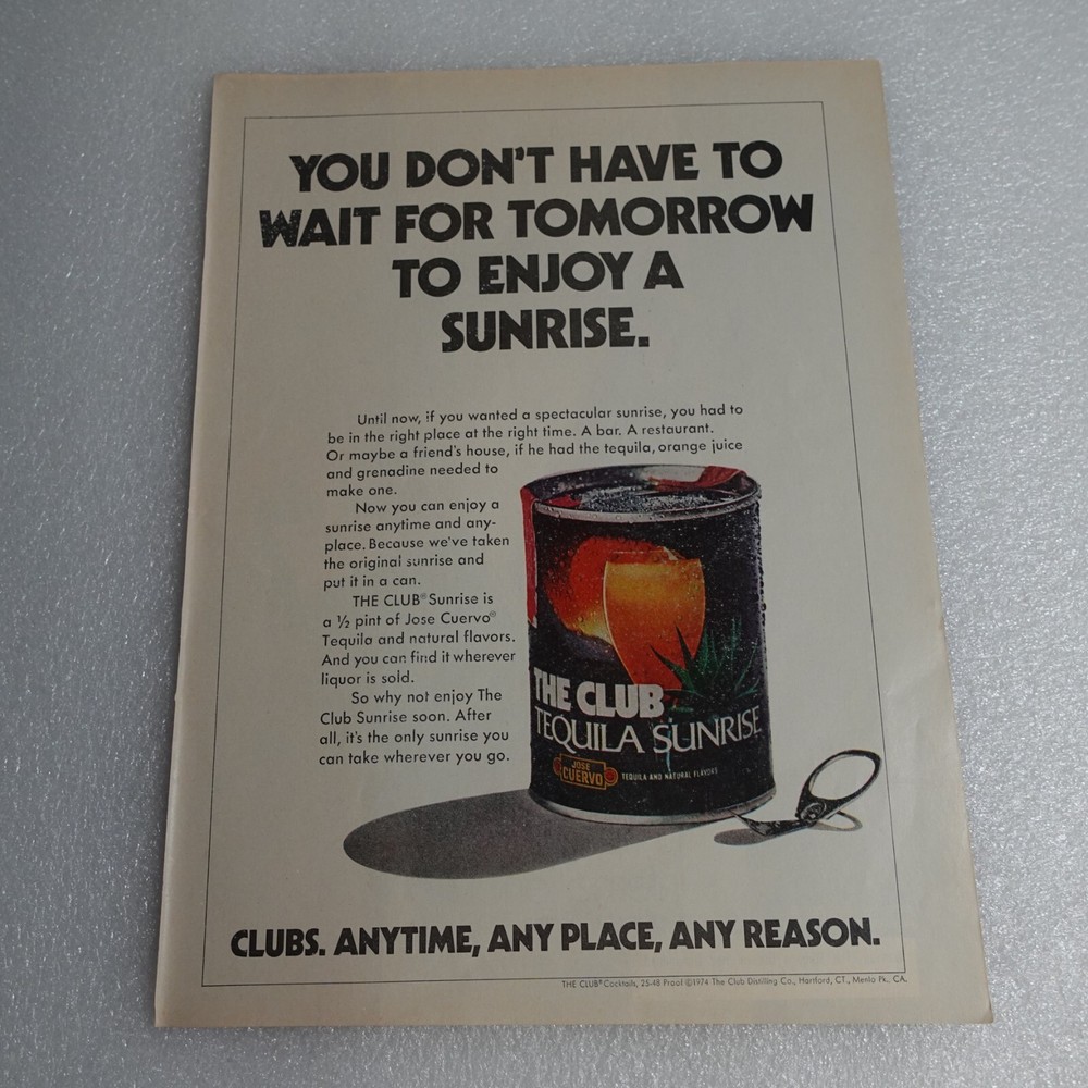 Vintage Print Ad The Club Tequila Sunrise Sports Illustrated Jun 17, 1974-image