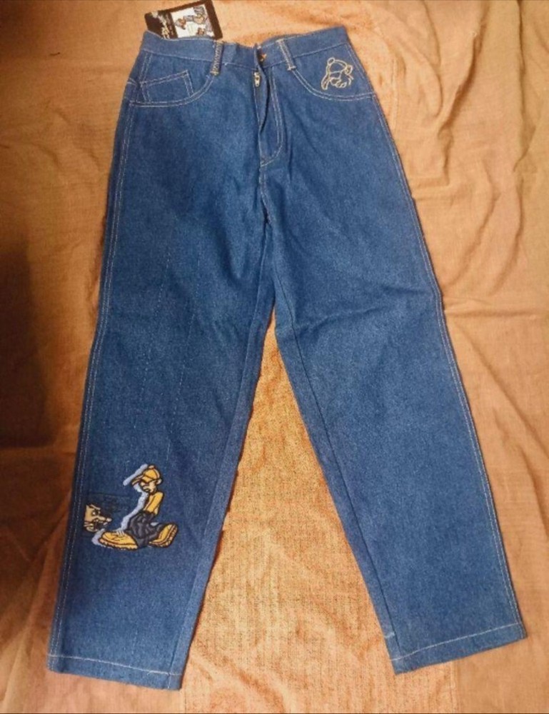 Raw Blue ABR Jeans Men 30 Denim Pants Wide Rap Y2K hiphop Vintage Rave Skate-image