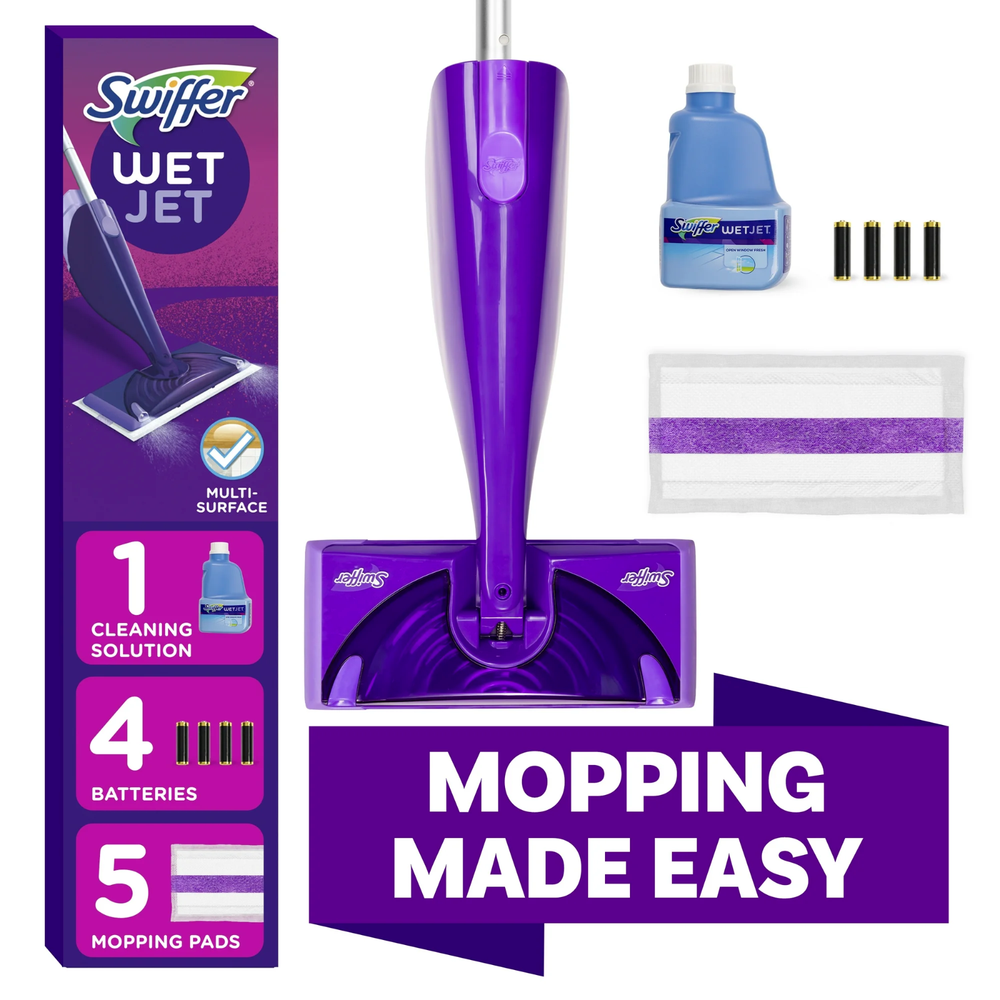 Swiffer Wet Jet Mop, Floor Cleaner Set w/5 Refill Pads & 1 Solution, Fresh Scent