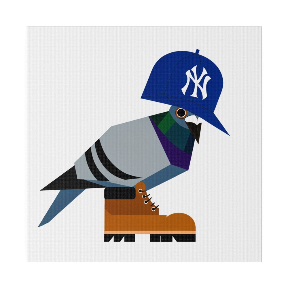 Matte Canvas Wall Art Geometric New York Pigeon Wearing Boots City Street Art