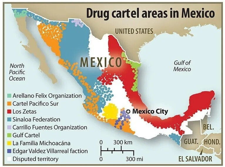Drug Cartel Map Mexico Organized Crime Mexican Control  8x10 PHOTO PRINT
