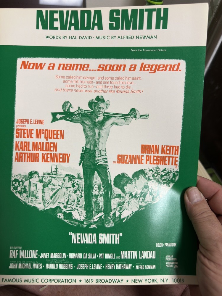 M 1966 Mint Steve McQueen Sheet Music NEVADA SMITH (Alfred Newman)
